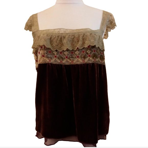 TOCCA Baroque Velvet Antiqued Lace Silk Cami Vintage Size 12 SEE MEASUREMENTS!!